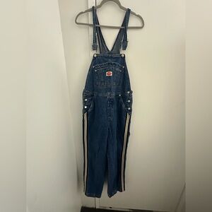 VINTAGE Revolt Denim Overalls Mens Blue Bib 100% Cotton Striped Trim 90s